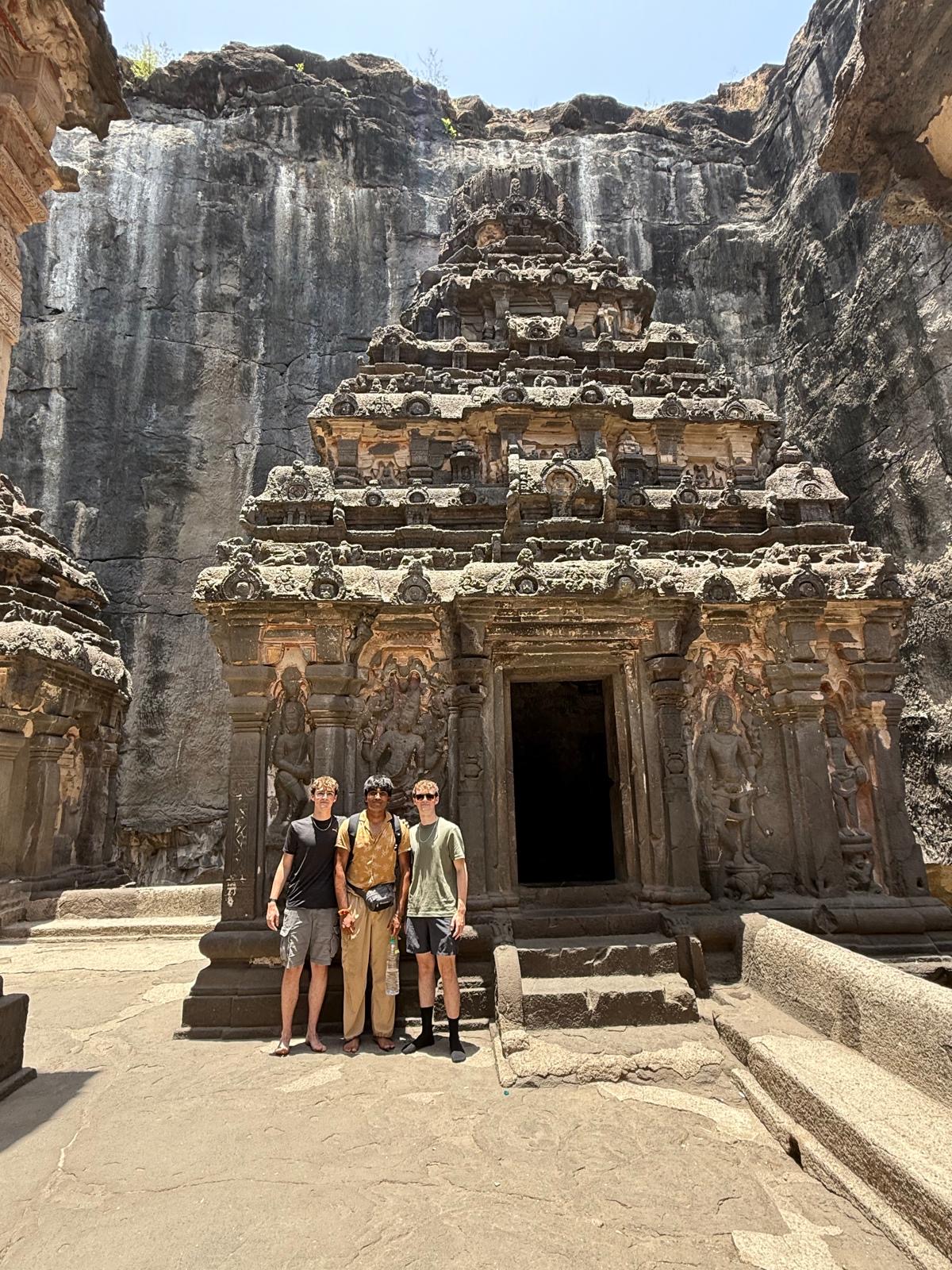 Travellers visiting a historic temple